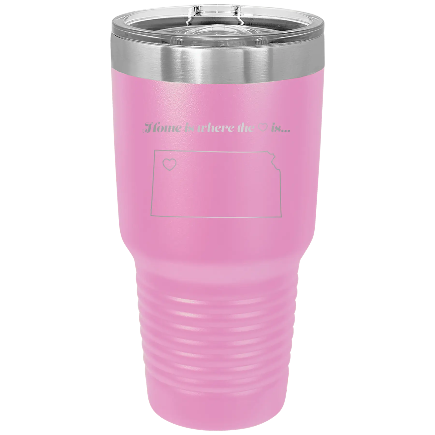 Laser etched light purple 30 oz vacuum insulated tumbler with 'Kansas Heart' design