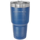 Laser etched royal blue 30 oz vacuum insulated tumbler with 'Kansas Heart' design