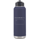 Laser etched navy 32 oz vacuum insulated water bottle with 'Kansas Heart' design
