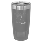 Laser etched dark gray 20 oz vacuum insulated tumbler with 'Louisiana Heart' design