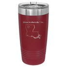 Laser etched maroon 20 oz vacuum insulated tumbler with 'Louisiana Heart' design