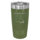 Laser etched olive green 20 oz vacuum insulated tumbler with 'Louisiana Heart' design