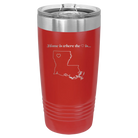 Laser etched red 20 oz vacuum insulated tumbler with 'Louisiana Heart' design