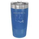 Laser etched royal blue 20 oz vacuum insulated tumbler with 'Louisiana Heart' design