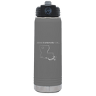 Laser etched dark gray 20 oz vacuum insulated water bottle with 'Louisiana Heart' design