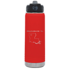 Laser etched red 20 oz vacuum insulated water bottle with 'Louisiana Heart' design