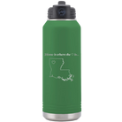 Laser etched green 32 oz vacuum insulated water bottle with 'Louisiana Heart' design