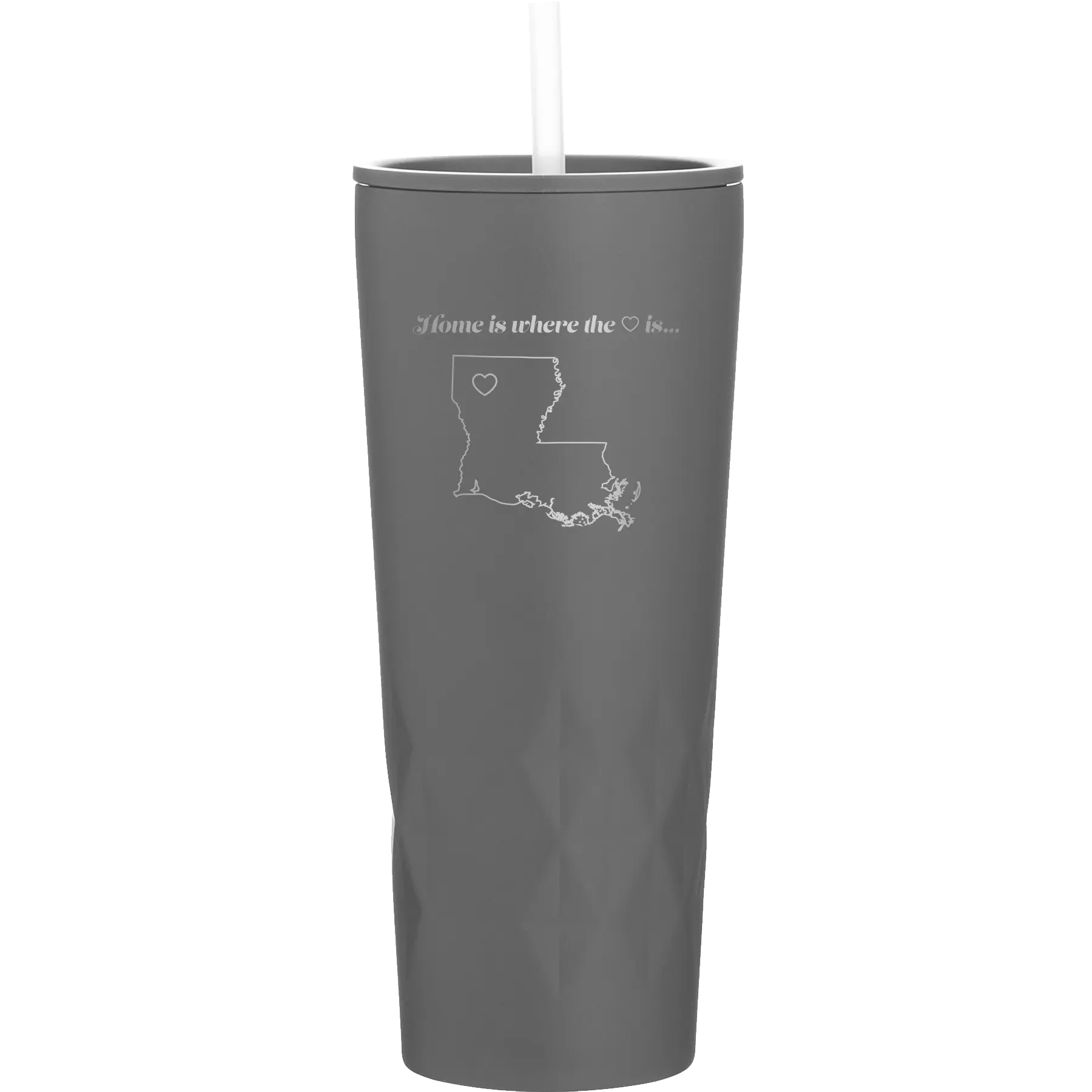 Laser etched slate 20 oz vacuum insulated tumbler with 'Louisiana Heart' design