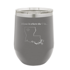 Laser etched dark gray 12 oz vacuum insulated wine cup with 'Louisiana Heart' design
