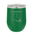 Laser etched green 12 oz vacuum insulated wine cup with 'Louisiana Heart' design