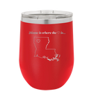 Laser etched red 12 oz vacuum insulated wine cup with 'Louisiana Heart' design