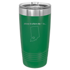 Laser etched green 20 oz vacuum insulated tumbler with 'Indiana Heart' design