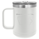 Laser etched white 15 oz vacuum insulated coffee mug with 'Iowa Heart' design