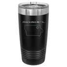 Laser etched black 20 oz vacuum insulated tumbler with 'Iowa Heart' design