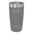 Laser etched dark gray 20 oz vacuum insulated tumbler with 'Iowa Heart' design