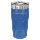 Laser etched royal blue 20 oz vacuum insulated tumbler with 'Iowa Heart' design