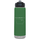 Laser etched green 20 oz vacuum insulated water bottle with 'Iowa Heart' design