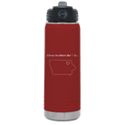 Laser etched maroon 20 oz vacuum insulated water bottle with 'Iowa Heart' design