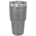 Laser etched dark gray 30 oz vacuum insulated tumbler with 'Iowa Heart' design