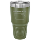 Laser etched olive green 30 oz vacuum insulated tumbler with 'Iowa Heart' design