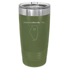 Laser etched olive green 20 oz vacuum insulated tumbler with 'Illinois Heart' design