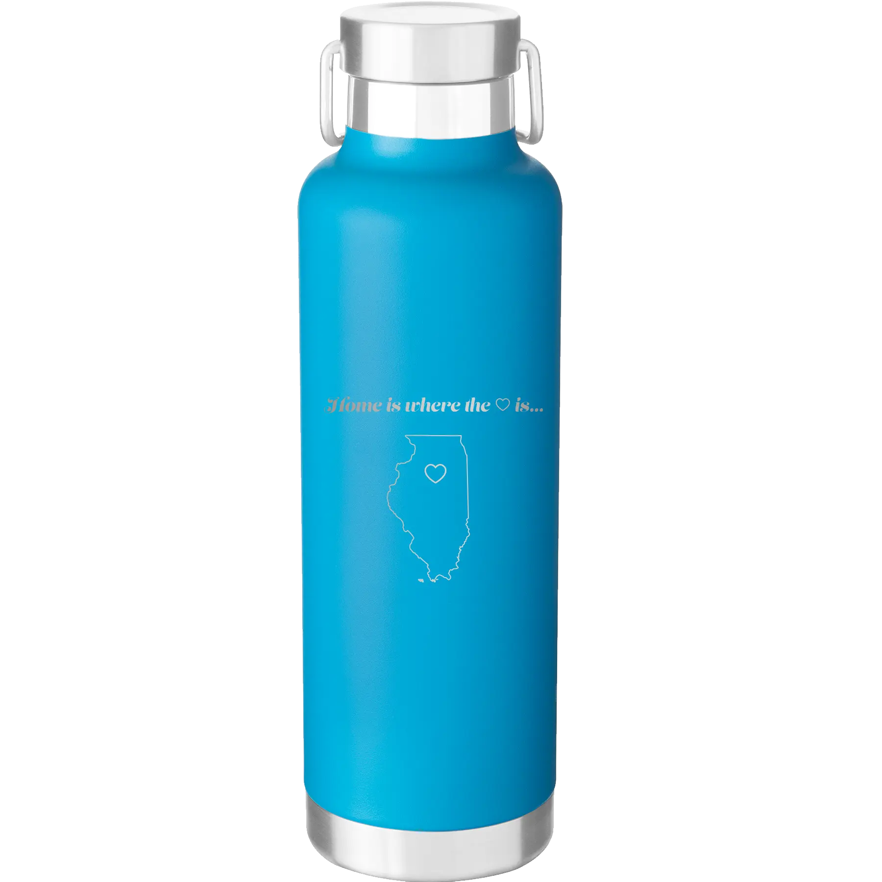 Laser etched aqua 24 oz vacuum insulated water bottle with 'Illinois Heart' design