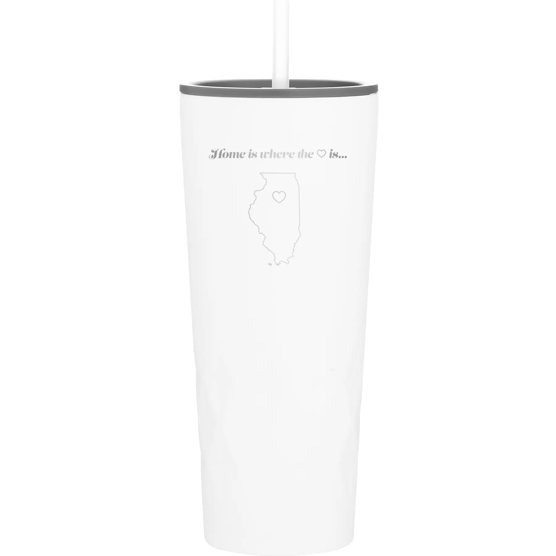 Laser etched white 20 oz vacuum insulated tumbler with 'Illinois Heart' design