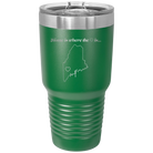 Laser etched green 30 oz vacuum insulated tumbler with 'Maine Heart' design