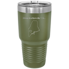 Laser etched olive green 30 oz vacuum insulated tumbler with 'Maine Heart' design