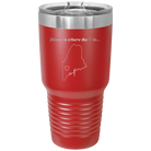 Laser etched red 30 oz vacuum insulated tumbler with 'Maine Heart' design