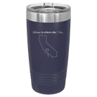 Laser etched navy 20 oz vacuum insulated tumbler with 'California Heart' design