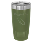 Laser etched olive green 20 oz vacuum insulated tumbler with 'California Heart' design
