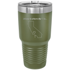 Laser etched olive green 30 oz vacuum insulated tumbler with 'California Heart' design