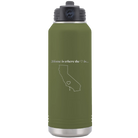 Laser etched olive green 32 oz vacuum insulated water bottle with 'California Heart' design