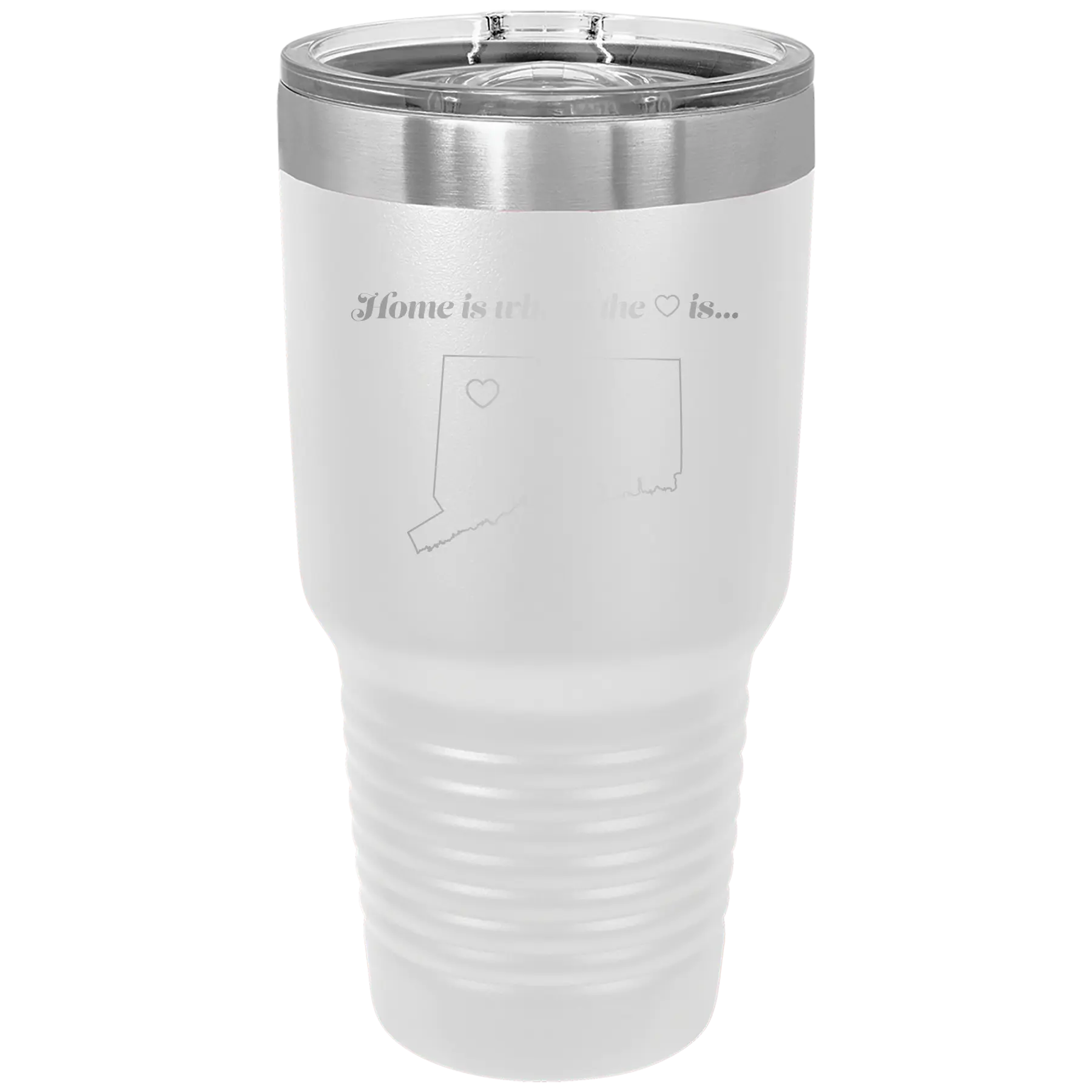 Laser etched white 30 oz vacuum insulated tumbler with 'Connecticut Heart' design