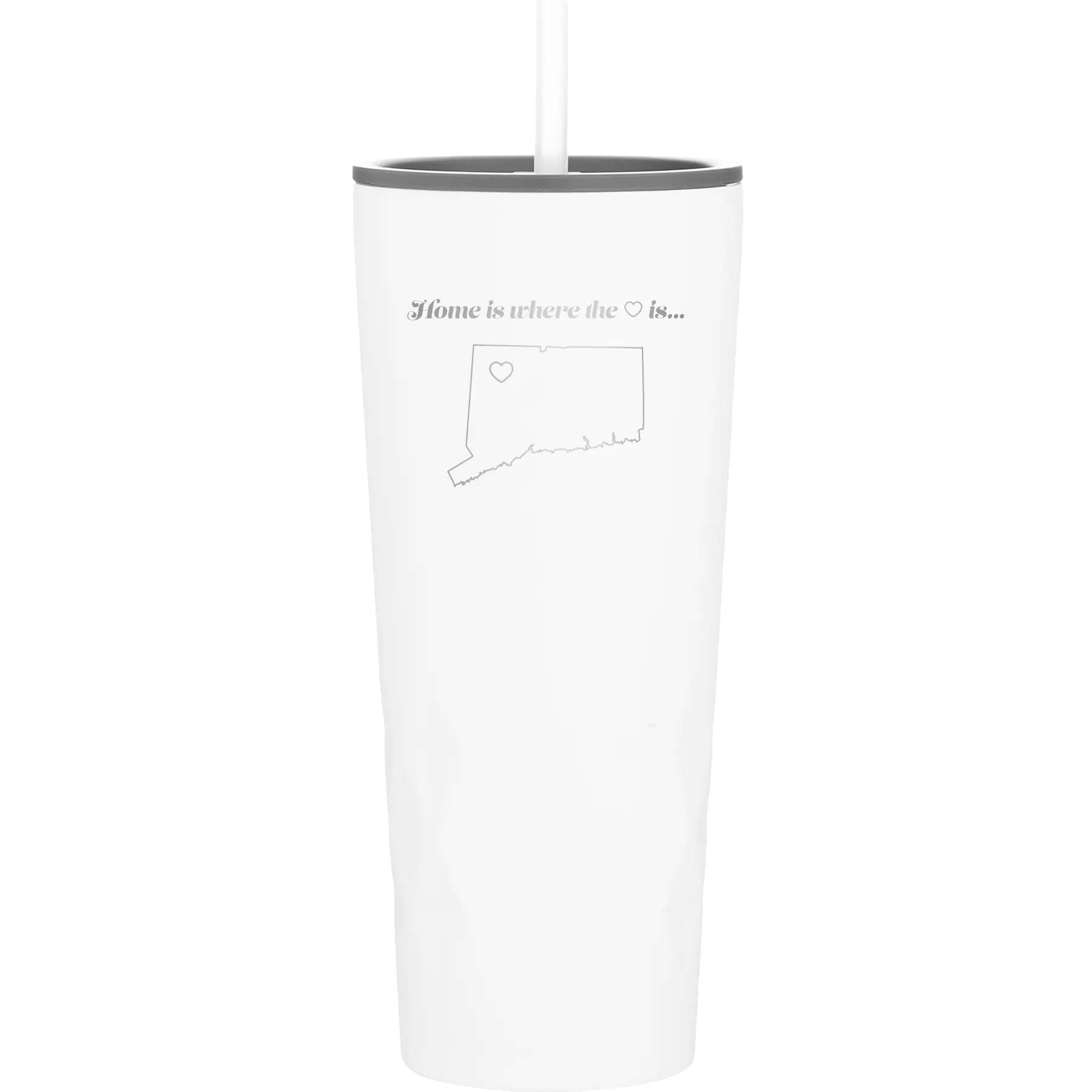Laser etched white 20 oz vacuum insulated tumbler with 'Connecticut Heart' design