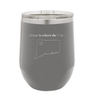 Laser etched dark gray 12 oz vacuum insulated wine cup with 'Connecticut Heart' design