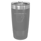Laser etched dark gray 20 oz vacuum insulated tumbler with 'Arkansas Heart' design