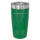 Laser etched green 20 oz vacuum insulated tumbler with 'Arkansas Heart' design