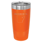 Laser etched orange 20 oz vacuum insulated tumbler with 'Arkansas Heart' design