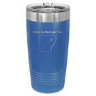 Laser etched royal blue 20 oz vacuum insulated tumbler with 'Arkansas Heart' design