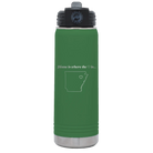 Laser etched green 20 oz vacuum insulated water bottle with 'Arkansas Heart' design