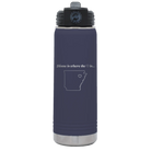 Laser etched navy 20 oz vacuum insulated water bottle with 'Arkansas Heart' design
