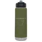 Laser etched olive green 20 oz vacuum insulated water bottle with 'Arkansas Heart' design