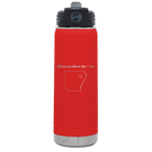 Laser etched red 20 oz vacuum insulated water bottle with 'Arkansas Heart' design