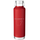Laser etched red 24 oz vacuum insulated water bottle with 'Arkansas Heart' design