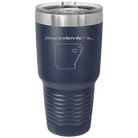 Laser etched navy 30 oz vacuum insulated tumbler with 'Arkansas Heart' design