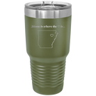 Laser etched olive green 30 oz vacuum insulated tumbler with 'Arkansas Heart' design