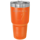 Laser etched orange 30 oz vacuum insulated tumbler with 'Arkansas Heart' design