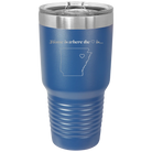 Laser etched royal blue 30 oz vacuum insulated tumbler with 'Arkansas Heart' design